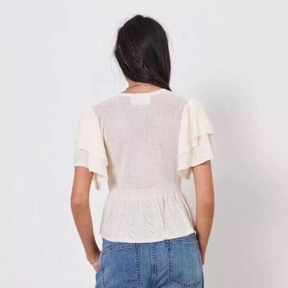 ba&sh Acacio Pointelle Knit Short Sleeve Cardigan NWT - Picture 3 of 9